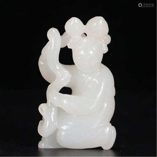 A CHINESE HETIAN JADE BOY TABLE ITEM