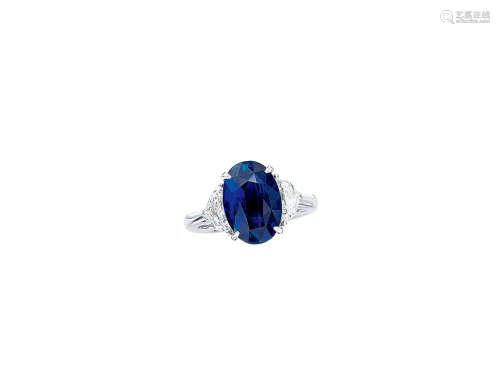 3.77卡拉「馬達加斯加」藍寶石配鑽石戒指鑲18K白金（沒有熱處理跡象）