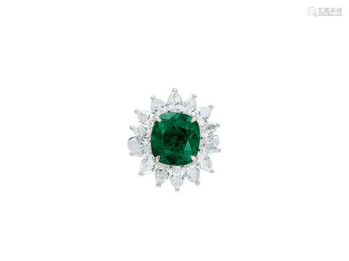 4.21卡拉「哥倫比亞-木佐」祖母綠配鑽石戒指鑲18K白金（沒有注油處理跡象）