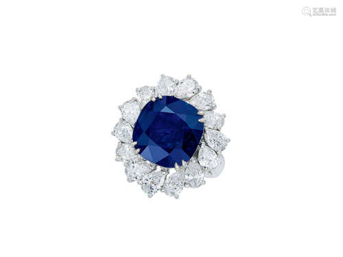 8.27卡拉「緬甸」藍寶石配鑽石戒指鑲18K白金（沒有熱處理跡象）