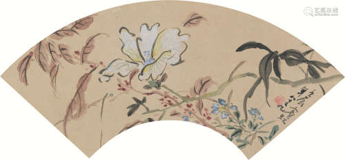 黄宾虹 花卉扇面 纸本镜片