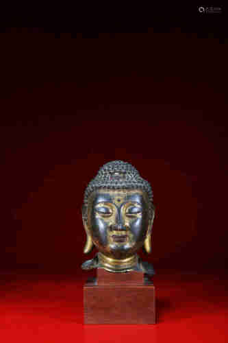 明中期 铜鎏金释迦牟尼佛祖头像