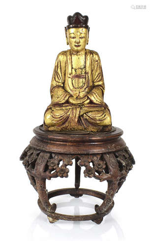 BUDDHA UND VASENSTAND, HOLZ