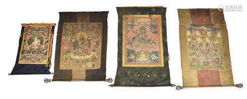 VIER THANGKAS, TIBET