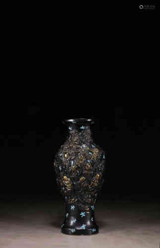 民国 古铜彩浮雕十八罗汉瓶