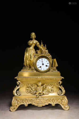 19世纪 铜鎏金凯瑟琳人物西洋座钟
