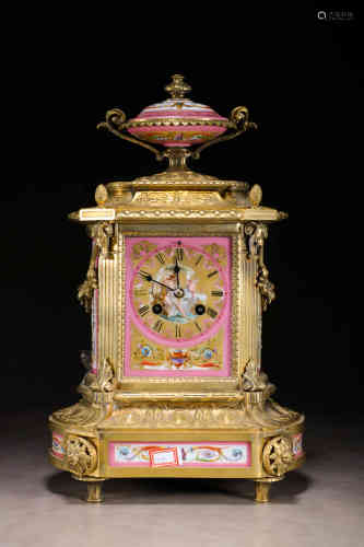 19世纪 铜鎏金画珐琅人物西洋座钟