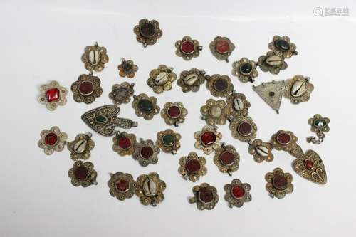 40 Pieces of Antique Turkmens Silver&Glass Pendant