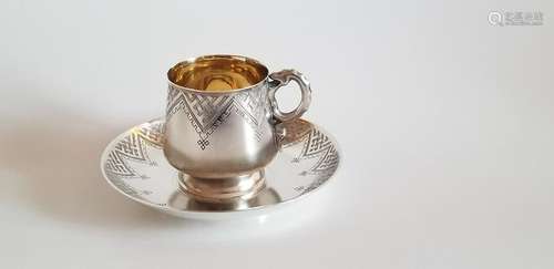 Fine 19C Russian Silver Cup & Saucer