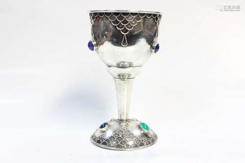 Large Kiddush Silver Cup w Semi Stone