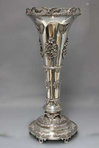 Tall Silver Vase w Eagle, butterfly and Pecoo