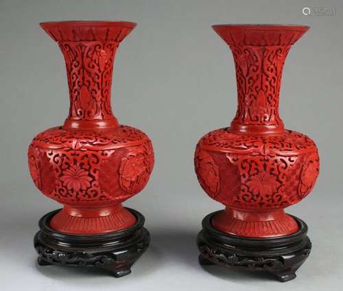 A Pair of Porcelain with Lacquer Vases with stand