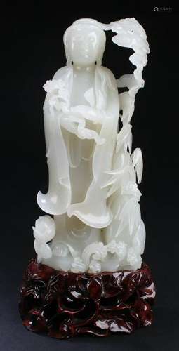 Chinese Carved Nephrite Jade Guanyin Statue, GIA Report