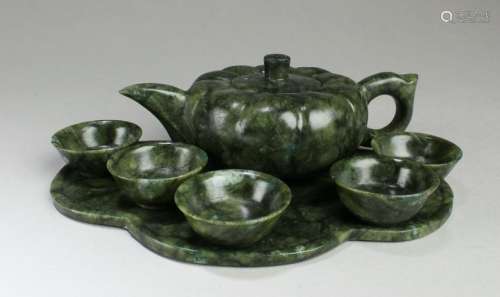 A Carved Jade Teapot Set
