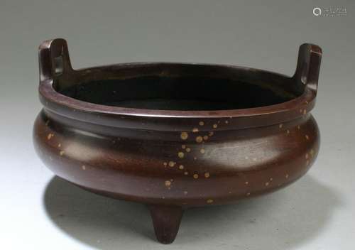 Chinese Bronze Tripod Censer with Twin Handles