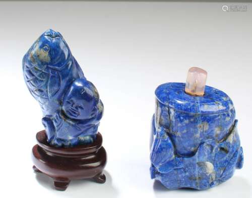 One Lapis Snuff Bottle, One Lapis Ornament with Stand