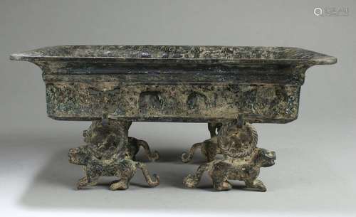 Chinese Bronze Rectangular Shaped Basin