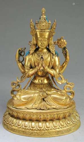 Chinese Gilt Bronze Bodhisattva Statue