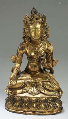 Chinese Gilt Bronze Seated Bodhisattva Statue