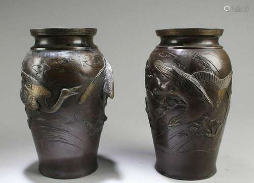 A Pair of Japanese Bronze Vases