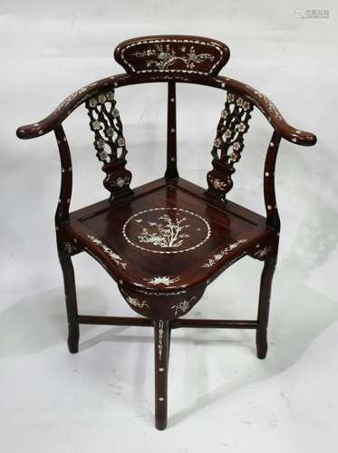 Chinese Rosewood Chair with Mother Pearl Inlay