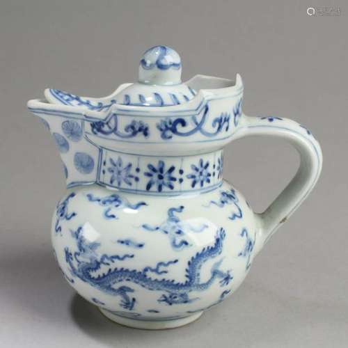 Chinese Blue & White Porcelain Ewer with Lid