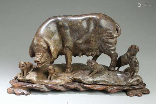 A Carved Soapstone Pig Ornament