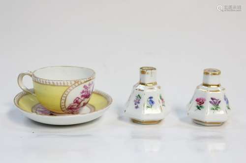 3 Meissen Miniature Pair Vases, Cup&Sauser