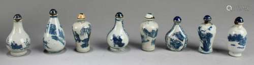 A Group of Eight Chinese Blue & White Porcelain Snuff