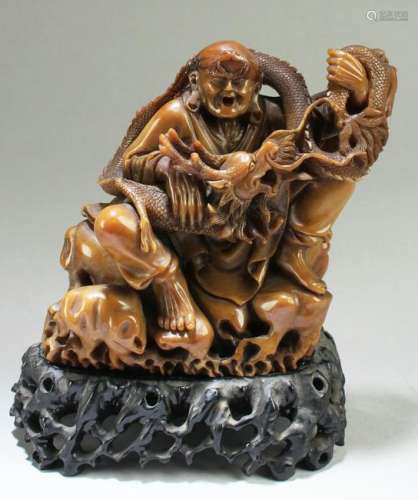 Chinese Carved Soapstone Statue with Stand