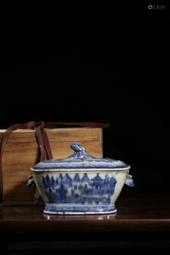Qing Chinese Blue and White Porcelain Cover Bowl