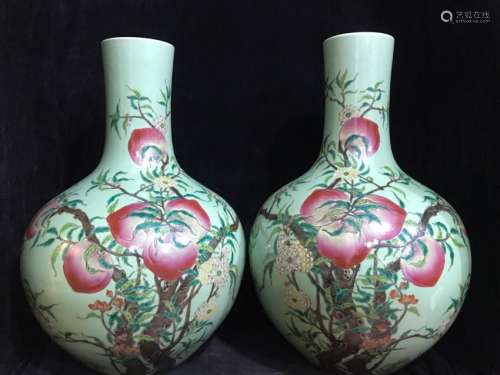 Pair of Chinese Famille Rose Porcelain Vases, Mark