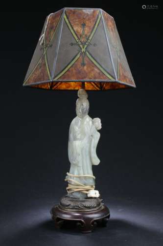 Antique Chinese Jade Statue Table Lamp