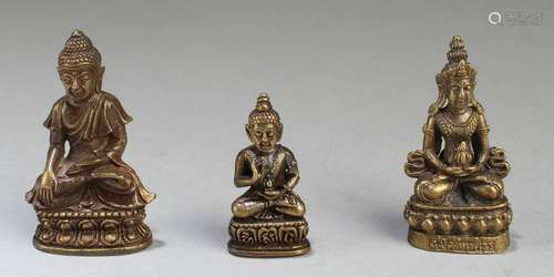 A Group of Three Chinese Bronze Buddha Statues