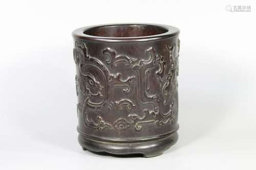 Chinese Zitan Wood Carved Brushpot