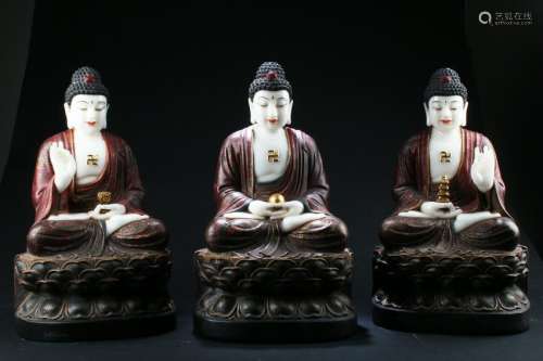 A Group of Three Chinese Jade Buddha Statue