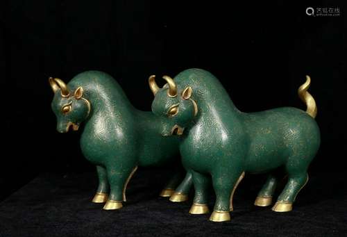 Pair of Chinese Cloisonne Enamel Bull, 