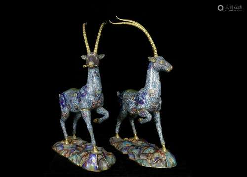 Pair of Chinese Cloisonne Enamel Goat,Mark