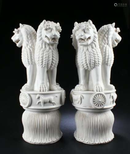 A Pair of Chinese Blanc De Chinese Mythical Beasts