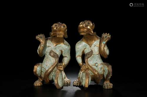 Pair of Chinese Bronze Beast