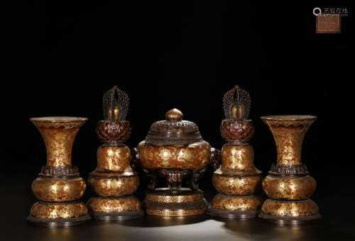 Set of Ming Chinese Bronze Vase and Burner