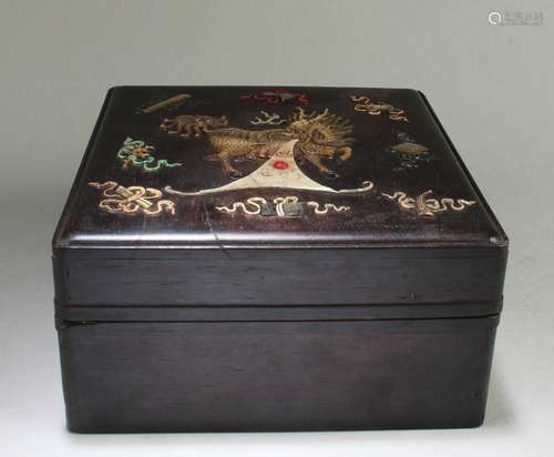 Chinese Hardwood Box with Mother Pearl Inlay