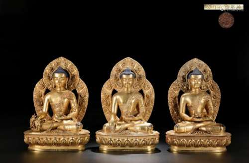 Three Ming Chinse Gilt Bronze Buddha
