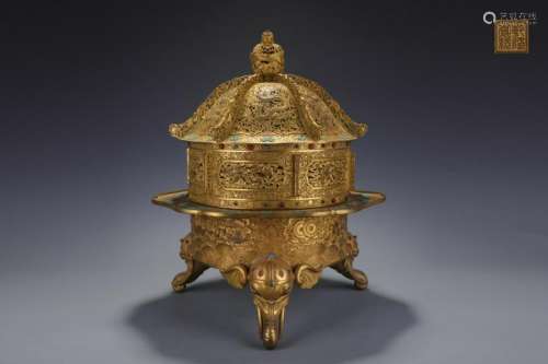 Qing Chinese Bronze Tripod Cover Censer