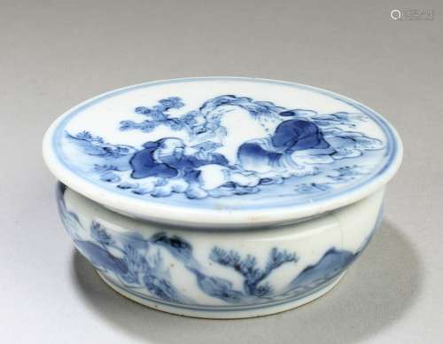 Chinese Blue & White Porcelain Seal Ink Paste Container