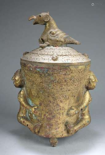 A Gilt Bronze Round Tripod Container