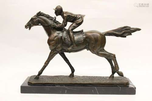 Bronze Jockey Ride on Horse,Signed 