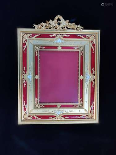 Enamel on Bronze Antique Photo Frame