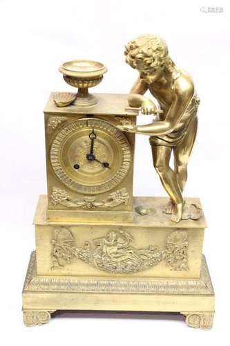 19th.C Empire Style Gilt Bronze Figural Clock