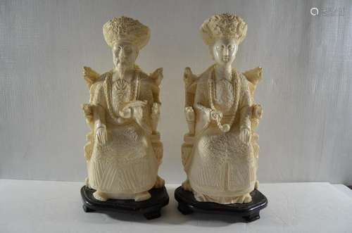 Pair of Chinese Bone Carved Figural